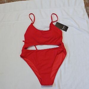 Vibrant Red Cutout Swimsuit Meyeeka Size Large